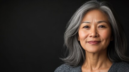 Naklejka premium Elegant Senior Asian Woman with Gray Hair and Serene Expression
