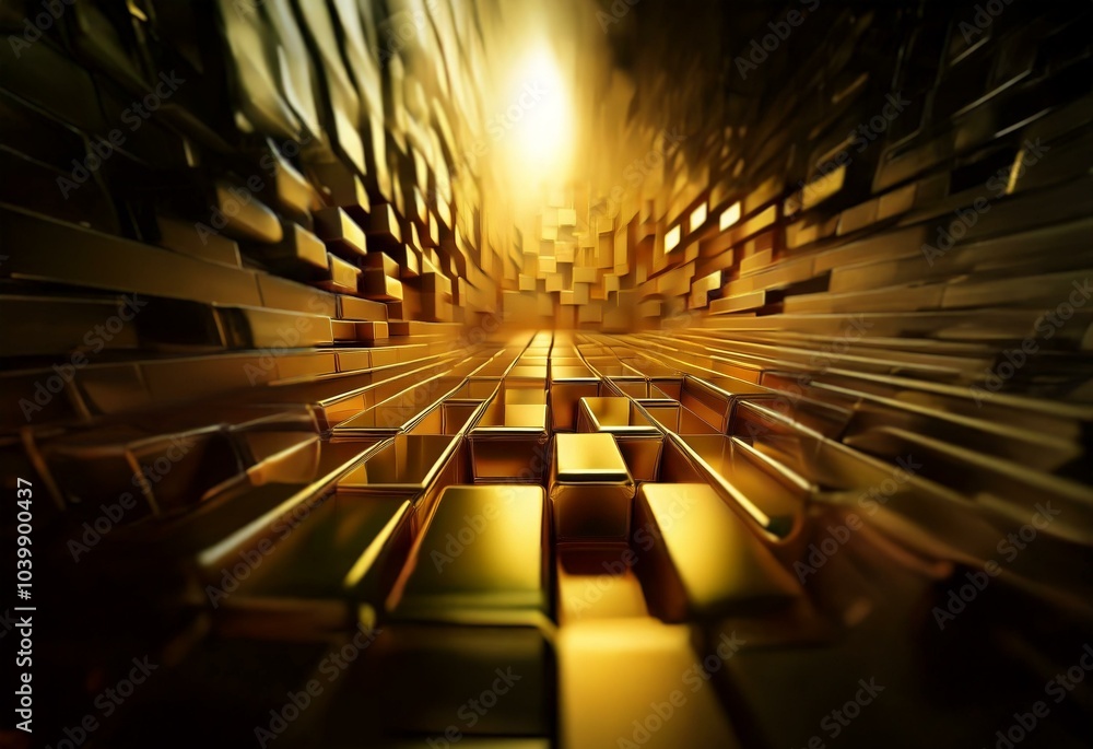 Poster a shimmering, golden tunnel with a bright light at the end, creating a sense of depth and mystery.