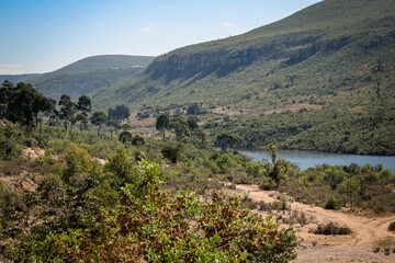 Beautiful natural landscape in Angola featuring lush greenery and a serene river under clear skies