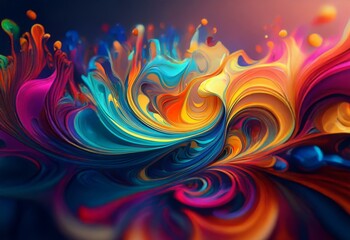 Abstract swirling pattern of vibrant colors in shades of orange, blue, yellow, and pink.
