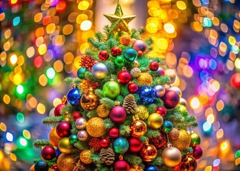 Crazy Christmas Tree with Bokeh Effect in Festive Colors for Holiday Cheer