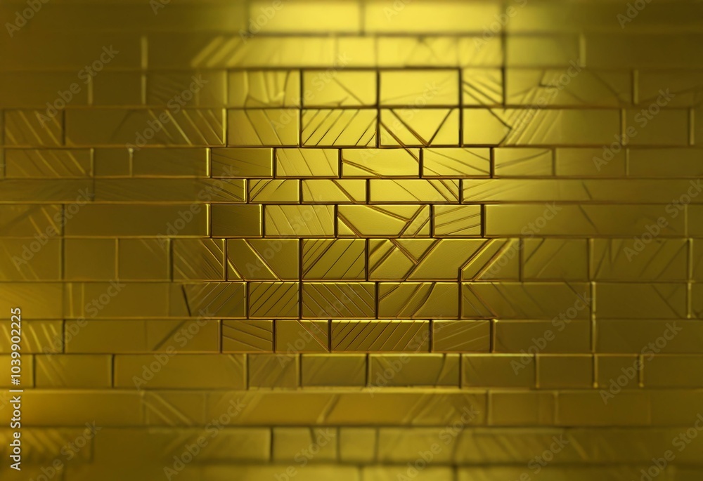 Poster golden wall of stacked tiles with an abstract geometric pattern.