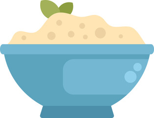 Fototapeta premium This vector illustration features a blue bowl overflowing with delicious couscous and garnished with cilantro, perfect for food bloggers and healthy eating websites