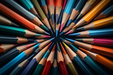 Fototapeta premium Colorful Array of Sharp Pencils in Diverse Hues