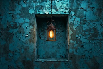 Hanging Broken Light Fixture Against Peeling Wall