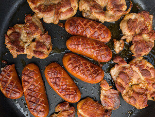 fresh grilled sausages and meat
