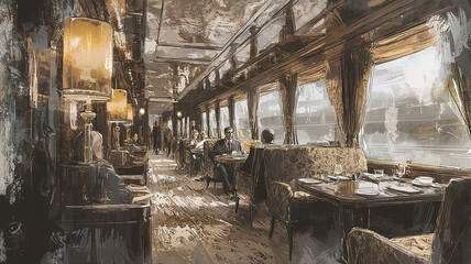 Fototapeta premium Restaurant on the train