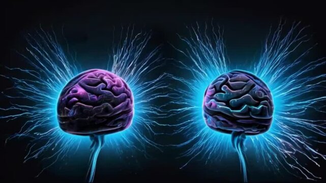 Abstract art of human brain made by neon glow