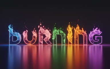 A 3D render of the words BURNING with each letter crafted as a unique 