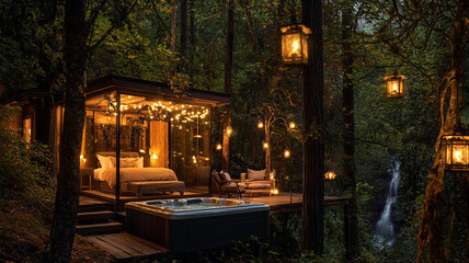 Fototapeta premium A modern cabin in the forest