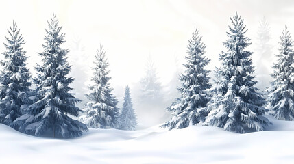 Fototapeta premium Winter forest silhouettes of fir trees and spruces with wood tree background.