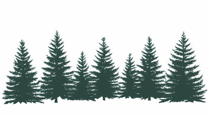 Winter forest silhouettes of fir trees and spruces with wood tree background.