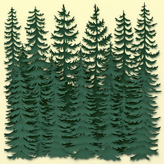 Obraz premium Winter forest silhouettes of fir trees and spruces with wood tree background.