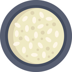 Simple vector illustration of a bowl containing steaming hot cooked white rice, from above