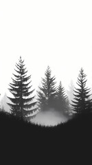Obraz premium Winter forest silhouettes of fir trees and spruces with wood tree background.