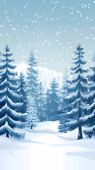 Obraz premium Winter forest silhouettes of fir trees and spruces with wood tree background.