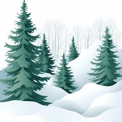Fototapeta premium Winter forest silhouettes of fir trees and spruces with wood tree background.
