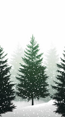 Fototapeta premium Winter forest silhouettes of fir trees and spruces with wood tree background.