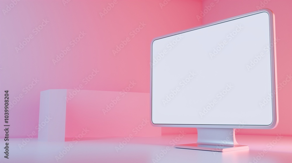 Poster monitor mockup on fancy pink background. modern computer technology for business template advertisin