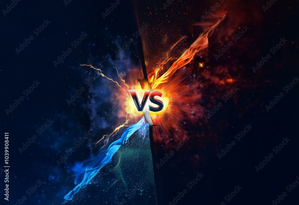 Poster a blue and red clash with a glowing 