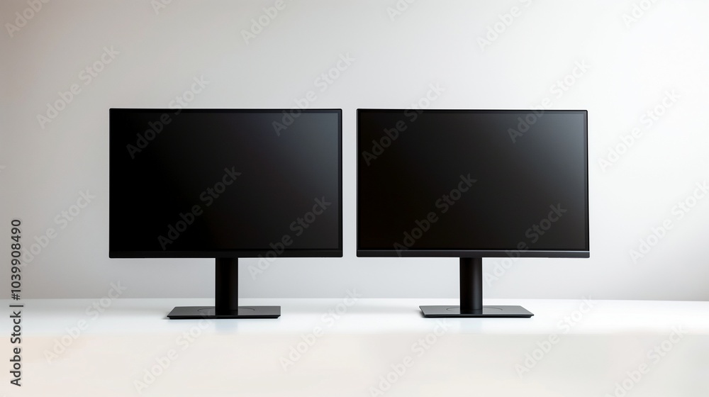 Poster mockup monitors showcasing on white background. computer hardware devices with blank displays templa