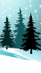 Obraz premium Winter forest silhouettes of fir trees and spruces with wood tree background.