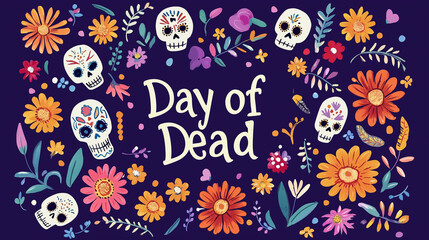 Day of the Dead Banner with Colorful Flower Decorations