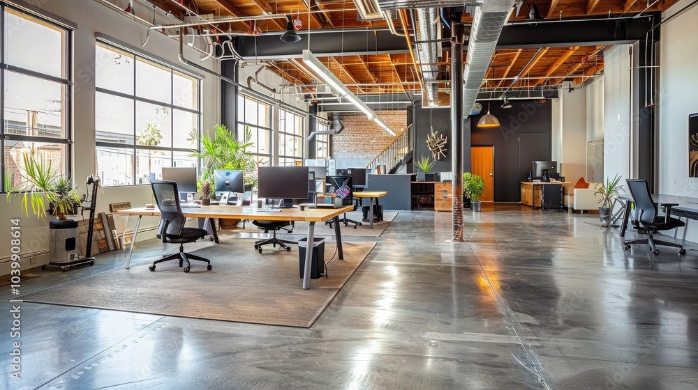 Poster Modern Workspace in a Tech Startup Environment