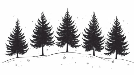 Obraz premium Winter forest silhouettes of fir trees and spruces with wood tree background.