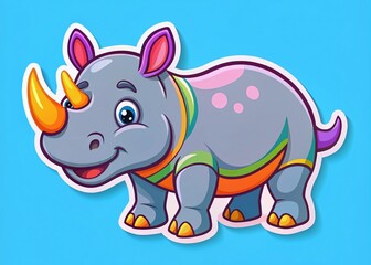 Cute Flat Rhinoceros Clipart for Kids - Adorable Animal Sticker Design for Creative Projects