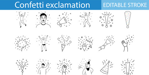 Confetti Celebration Icon Set Editable Stroke