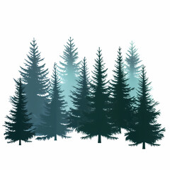 Fototapeta premium Winter forest silhouettes of fir trees and spruces with wood tree background.