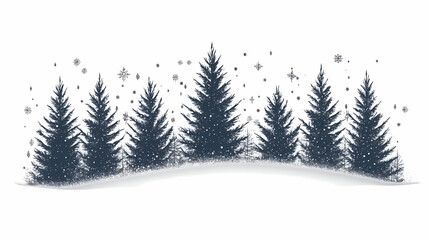 Obraz premium Winter forest silhouettes of fir trees and spruces with wood tree background.