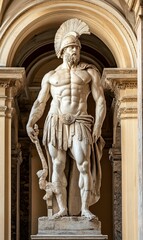 Obraz premium Muscular Roman warrior statue stands in archway.