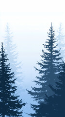 Fototapeta premium Winter forest silhouettes of fir trees and spruces with wood tree background.