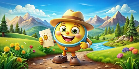 Naklejka premium Cute Mascot Compass Illustration for Adventure and Exploration Themes