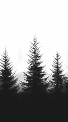 Fototapeta premium Winter forest silhouettes of fir trees and spruces with wood tree background.