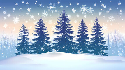 Fototapeta premium Winter forest silhouettes of fir trees and spruces with wood tree background.