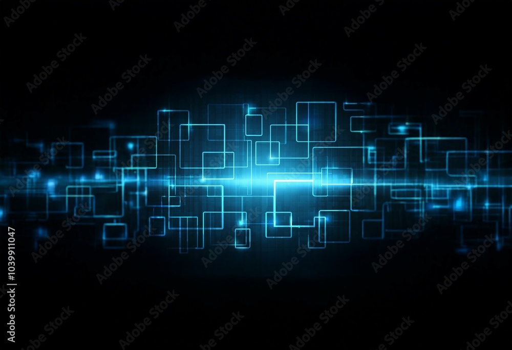 Poster abstract digital background with a luminous blue circuit board pattern.