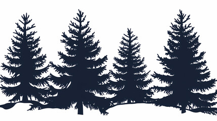 Obraz premium Winter forest silhouettes of fir trees and spruces with wood tree background.