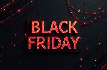 black friday text with red abstract lines on black background