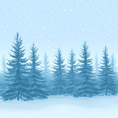 Fototapeta premium Winter forest silhouettes of fir trees and spruces with wood tree background.