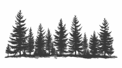 Obraz premium Winter forest silhouettes of fir trees and spruces with wood tree background.