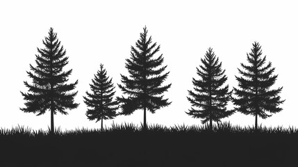 Obraz premium Winter forest silhouettes of fir trees and spruces with wood tree background.