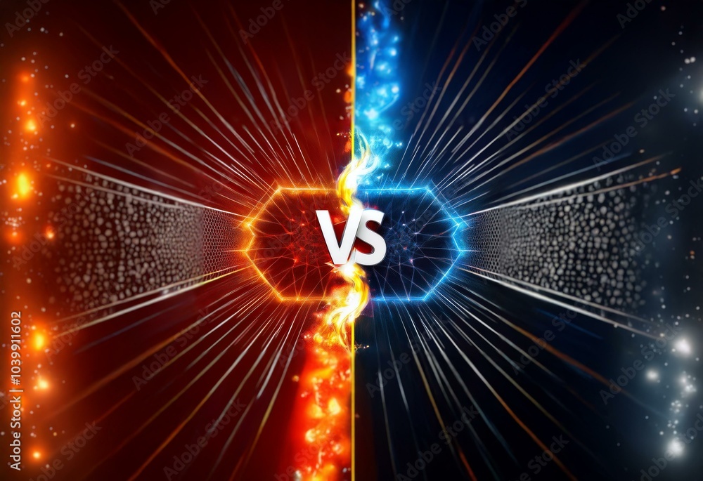 Aufkleber a bright, glowing red and blue abstract background with a 3d white 