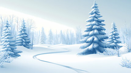Obraz premium Winter forest silhouettes of fir trees and spruces with wood tree background.