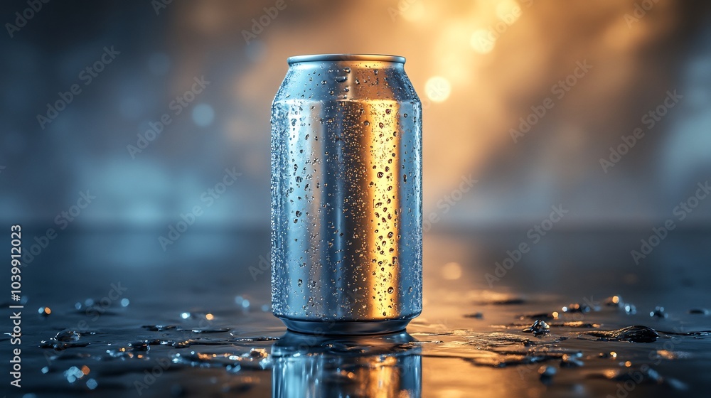 Poster artistic representation of an empty soda can beautifully lit to highlight its metallic sheen the can