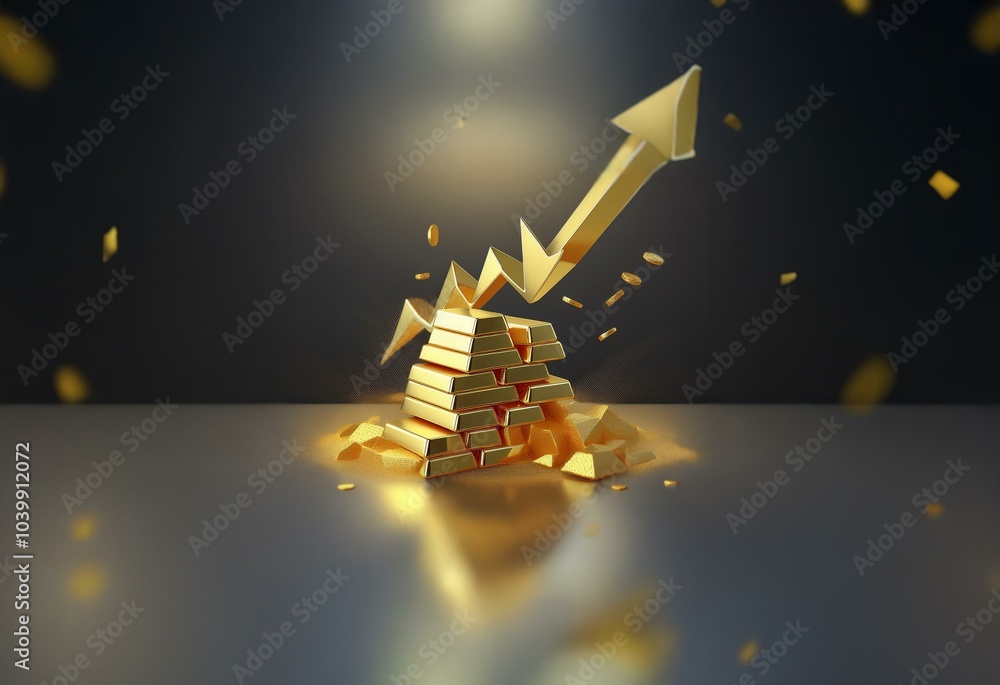 Poster a golden arrow points upwards through a stack of gold bars.