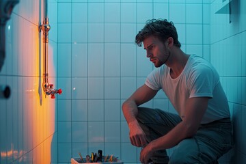 Plumber Working in Modern Bathroom Environment