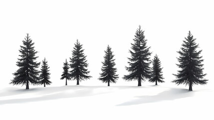Obraz premium Winter forest silhouettes of fir trees and spruces with wood tree background.